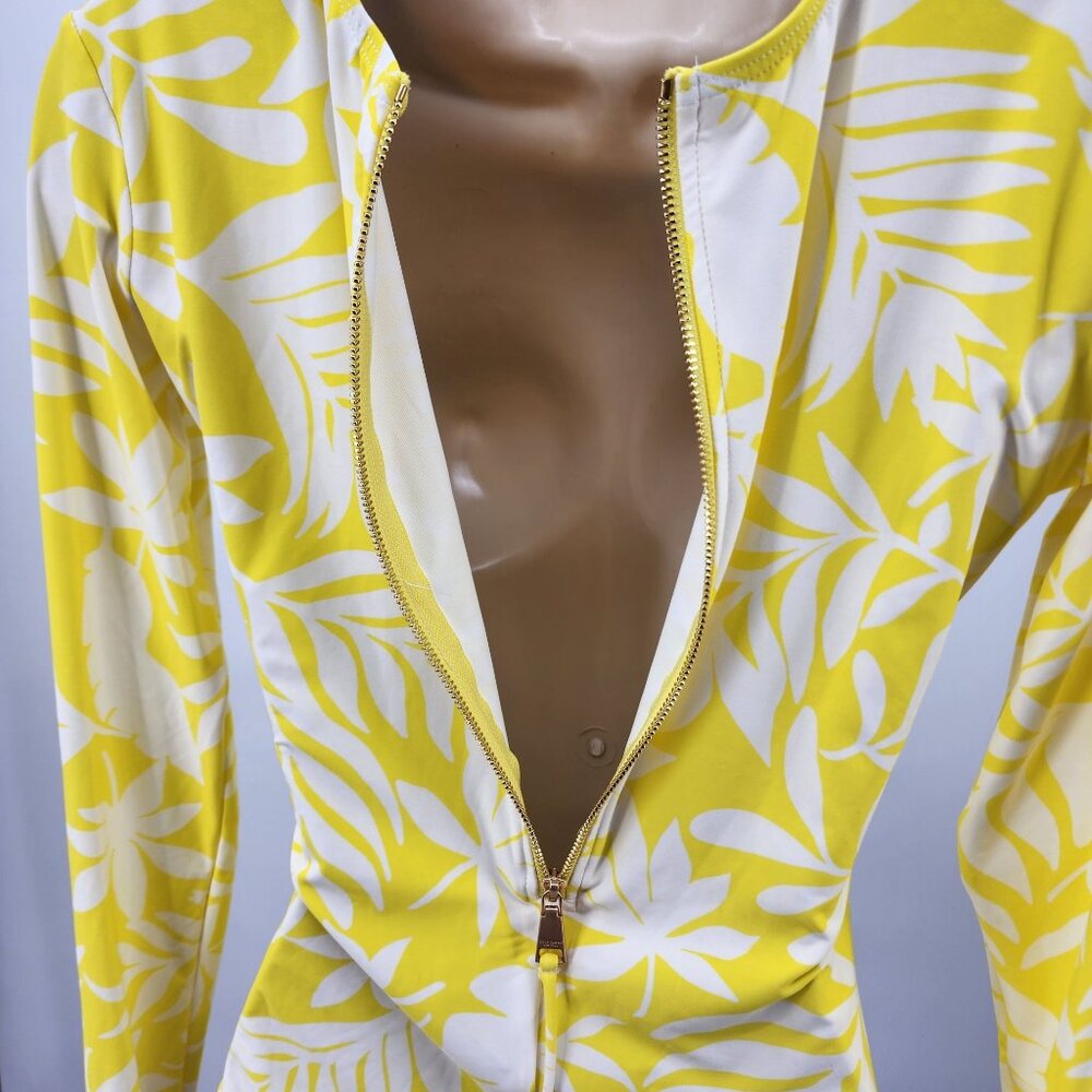 Kate Spade Size XS Yellow White Floral Long Sleeve One Piece Swimsuit - Picture 9 of 9